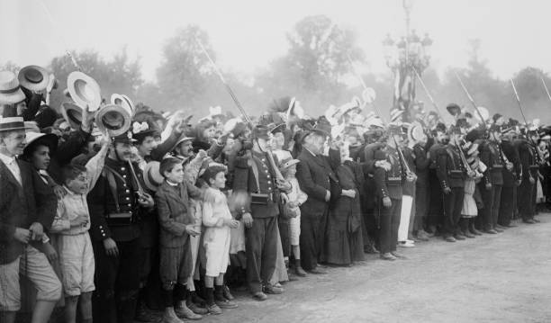 The crowd on the passage of the procession of the president of the - Old Photo