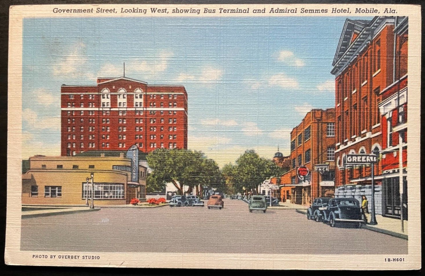 Vintage Postcard 1941 Government Street, Bus Station, Semmes Hotel, Mobile (AL)