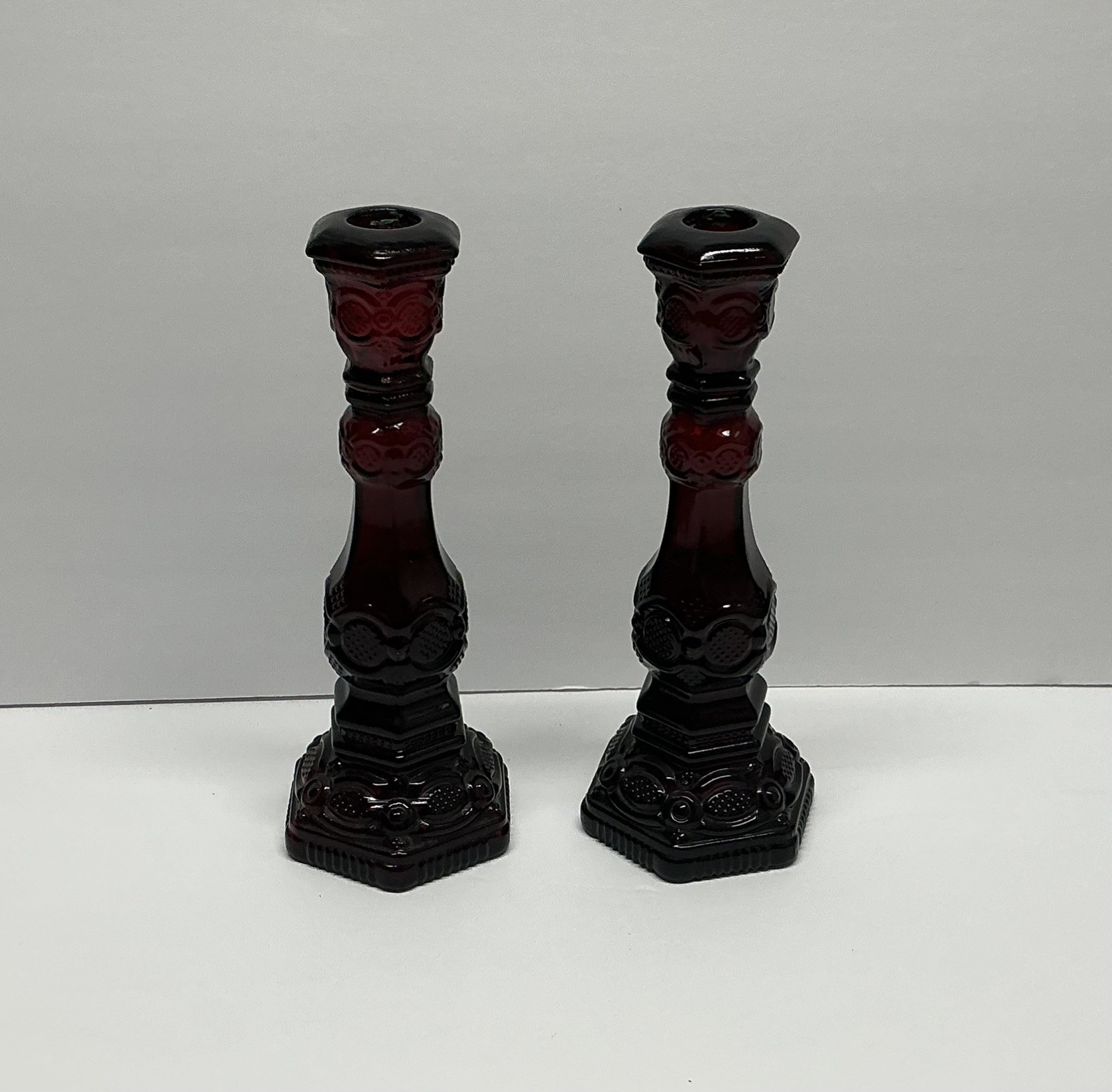 Avon Ruby Red 1876 Cape Cod Taper Candlestick Holders 8 3/4\