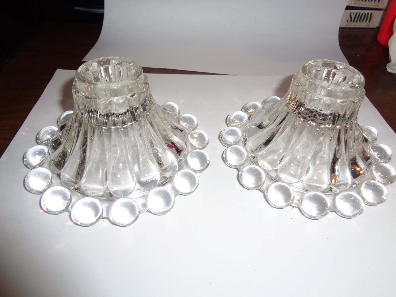 Pair Vintage Clear Glass Candle Holders Boopie Bubble MCM Set Of 2