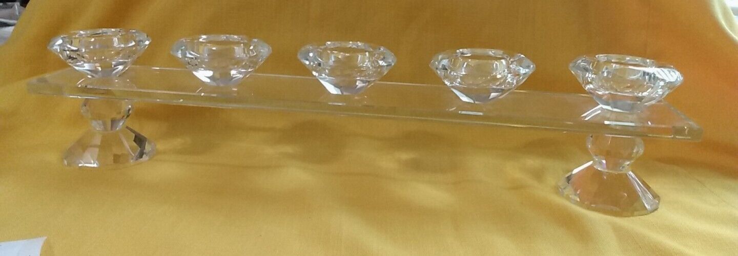 Clear Cut Glass 5 Diamond Crystal Votive Tea Light Candle Holder Candelabra 18.5