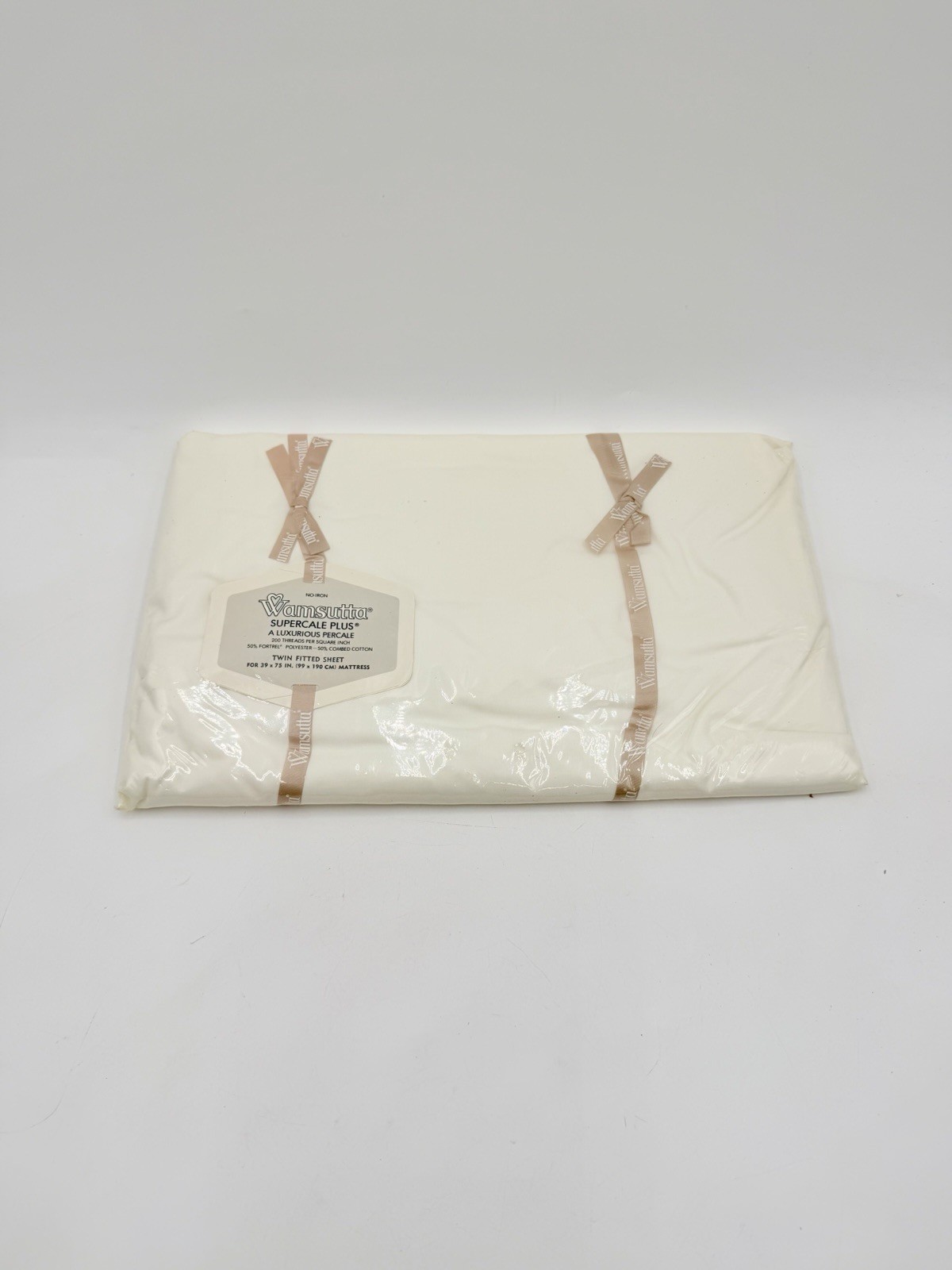 Vintage Wamsutta Supercale Plus Twin Fitted Sheet Non Iron Beige Off White NOS