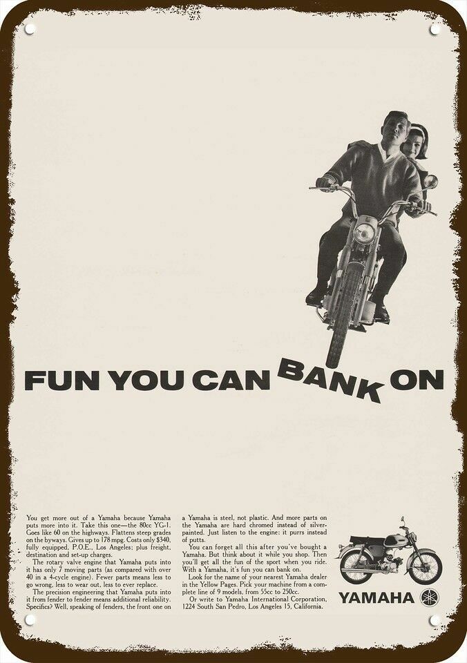 1964 YAMAHA YG-1 MOTORCYCLE Vintage Look DECORATIVE METAL SIGN FUN YOU CAN BANK 