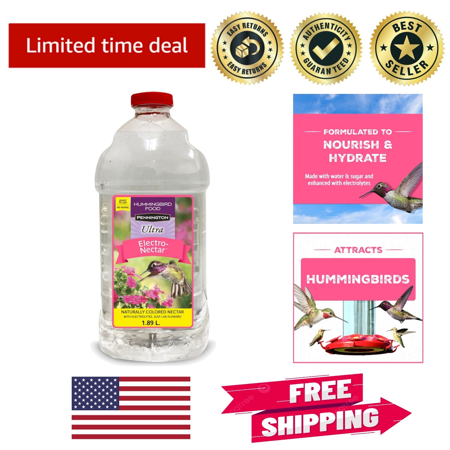 Natural Clear Hummingbird Nectar - 64-Oz Ready-to-Use & Attracts Beautiful Birds
