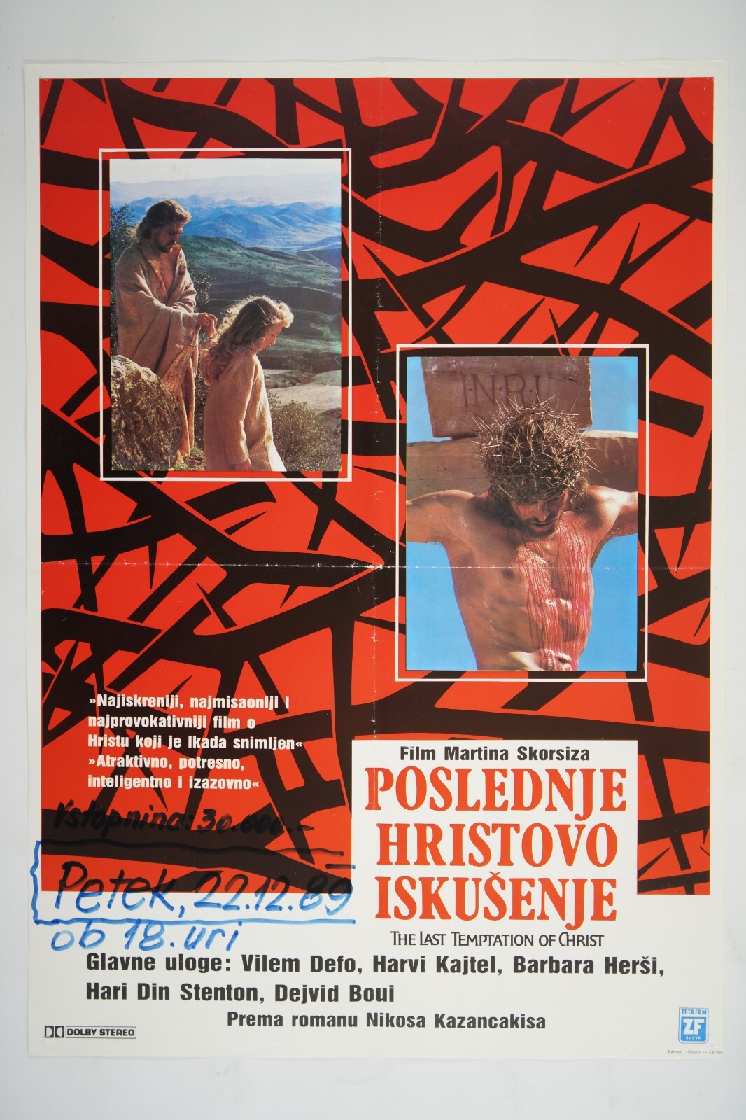 THE LAST TEMPTATION OF CHRIST Orig. exYU movie poster 1988 WILLEM DAFOE SCORSESE THE LAST TEMPTATION OF CHRIST Orig. exYU movie poster 1988 WILLEM DAFOE SCORSESE