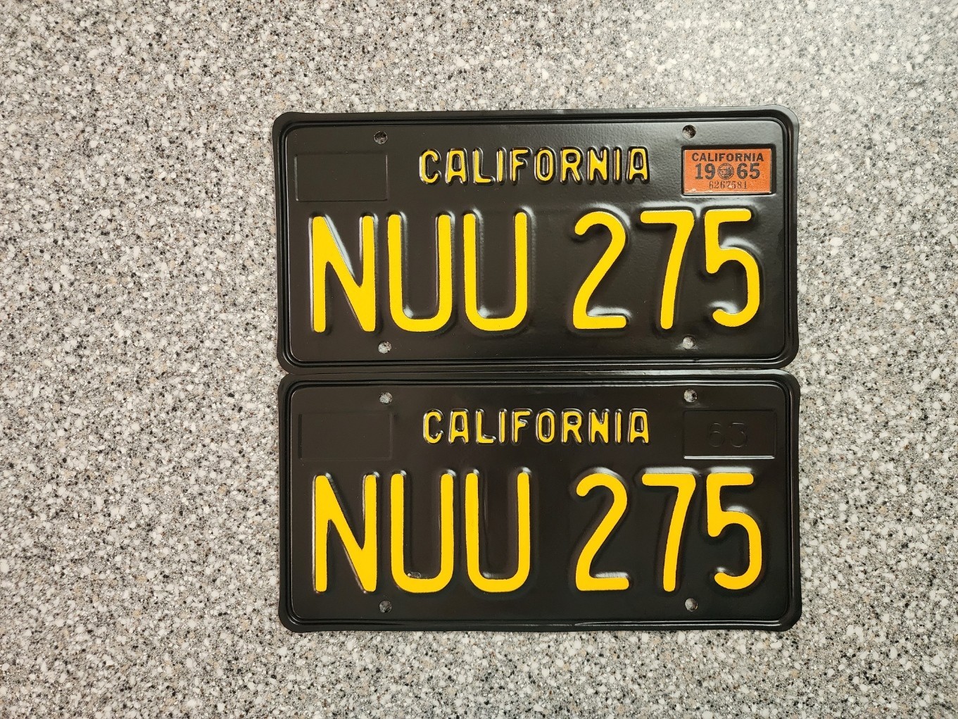 1963 Black California License Plates, 1965 Validation, Pro-Restored, DMV Clear