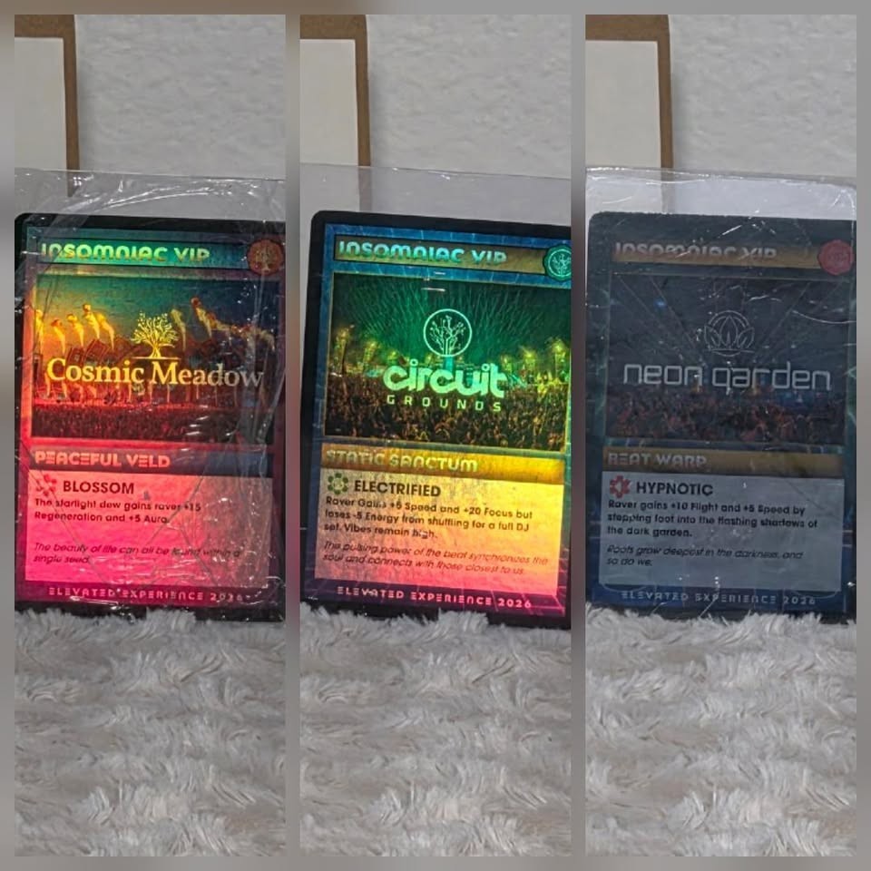 EDC 2026 VIP Stage Trading Cards - Cosmic Meadow, Circuit Grounds, Neon Garden