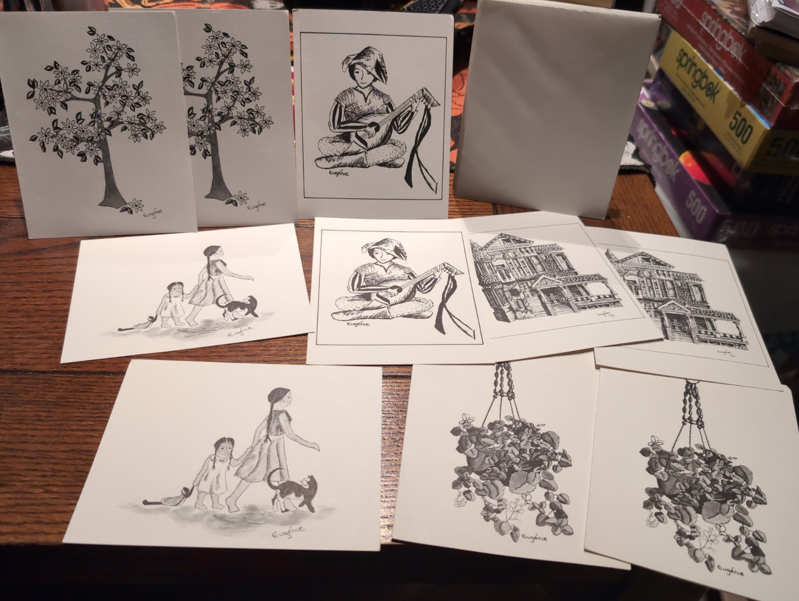 Vintage 1974 Eugenie Greeting Cards Stipple Art Drawing House 10 Complete 