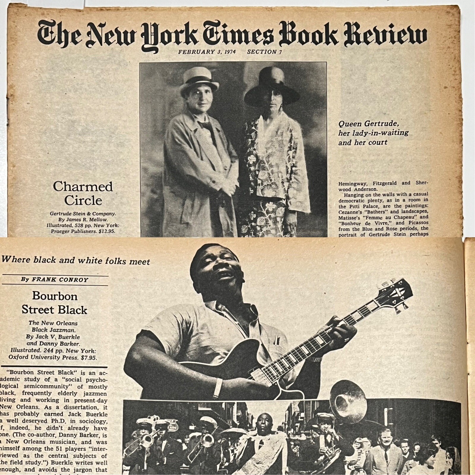 *RARE* 1974 NY Times Book Review: B.B. King Dixieland Queen Gertrude 28x32cm NYT