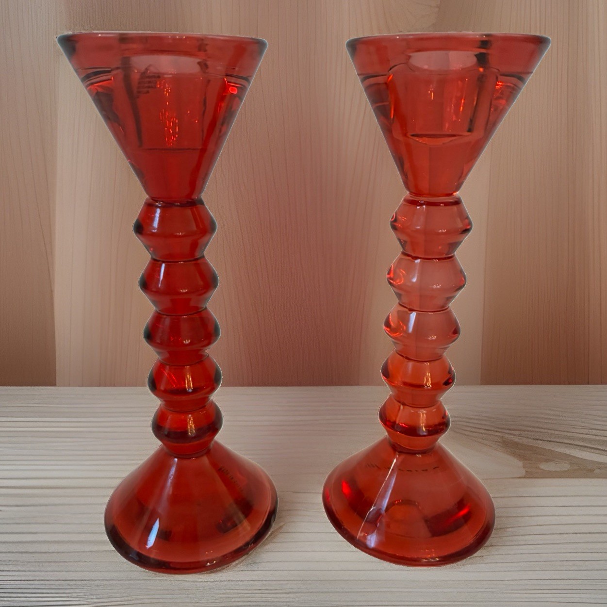 Vintage Shannon Crystal by Godinger Ruby Red Glass Candlestick Holders Pair 7\