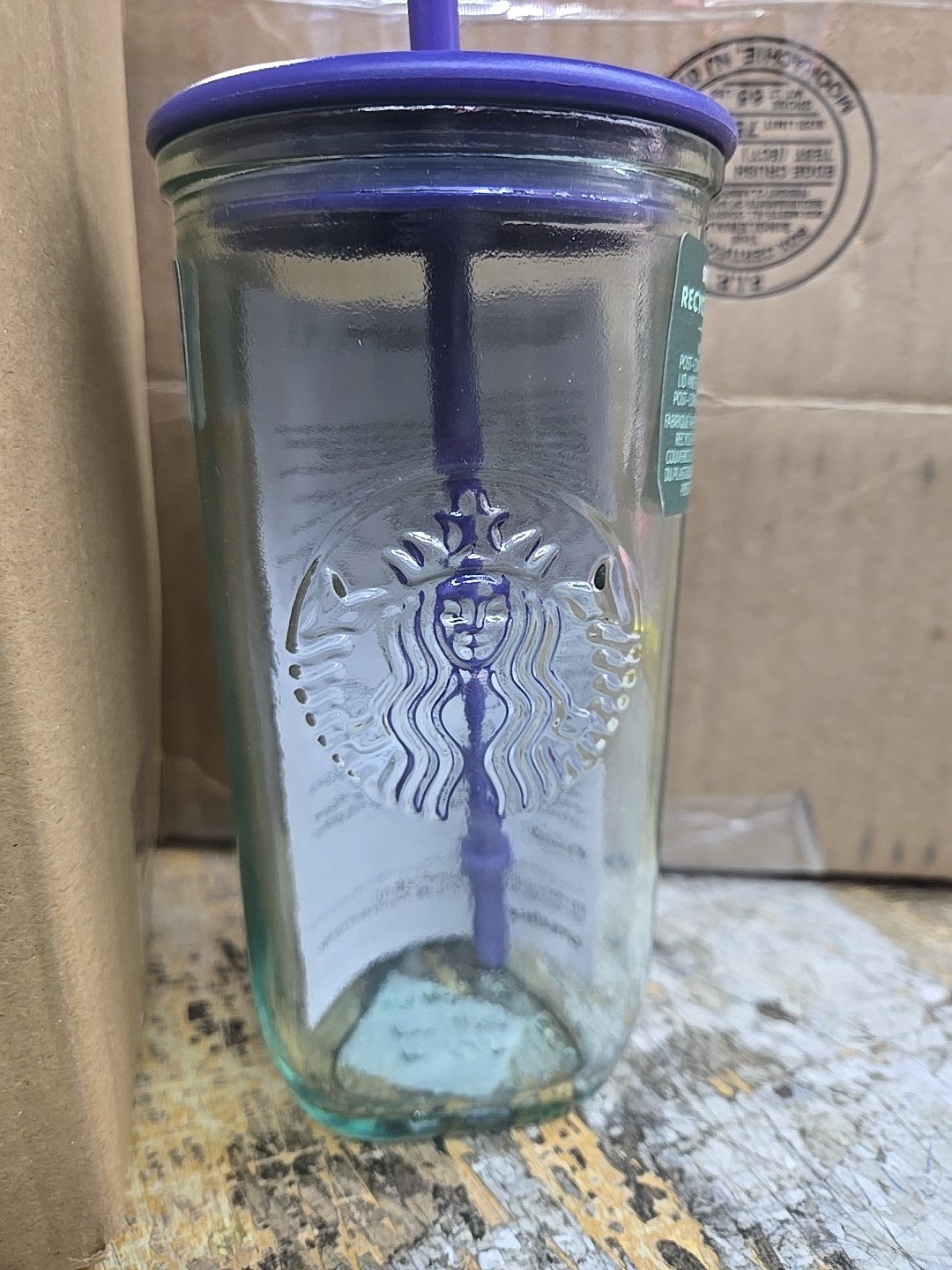 Starbucks Recycled Triangle Glass 16 oz Cold Cup Tumbler Purple w Straw Starbucks Recycled Triangle Glass 16 oz Cold Cup Tumbler Purple w Straw