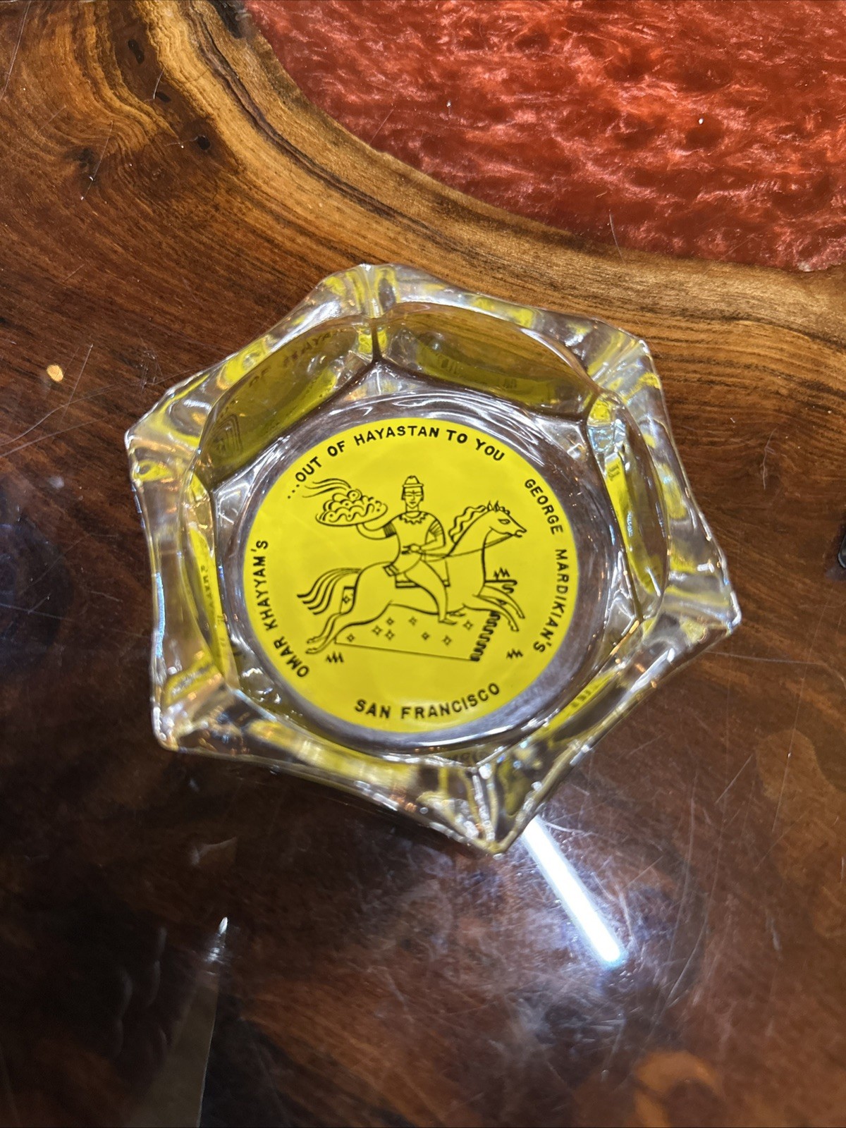 Old Glass Ad Ashtray: Omar Khayyam\'s George Mardikian San Francisco California