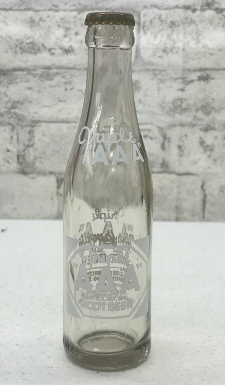 Vtg 1945 Triple AAA Root Beer Bottle Oklahoma City OK WWII Era 6.5oz