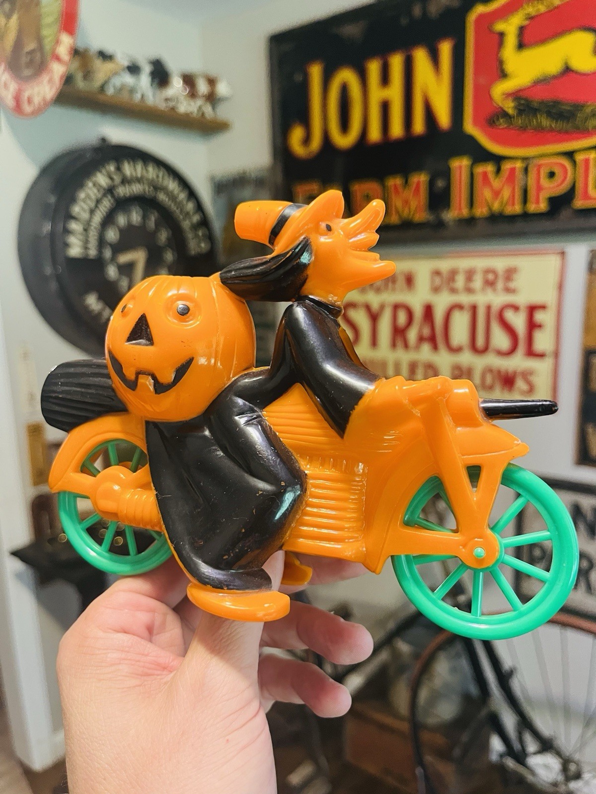 Vtg Rosbro Hard Plastic Halloween Witch Riding Motorcycle candy container Toy Vtg Rosbro Hard Plastic Halloween Witch Riding Motorcycle candy container Toy
