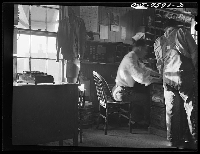 Photo:1900s Railroad Station Office Men at Desk Interior Photograph