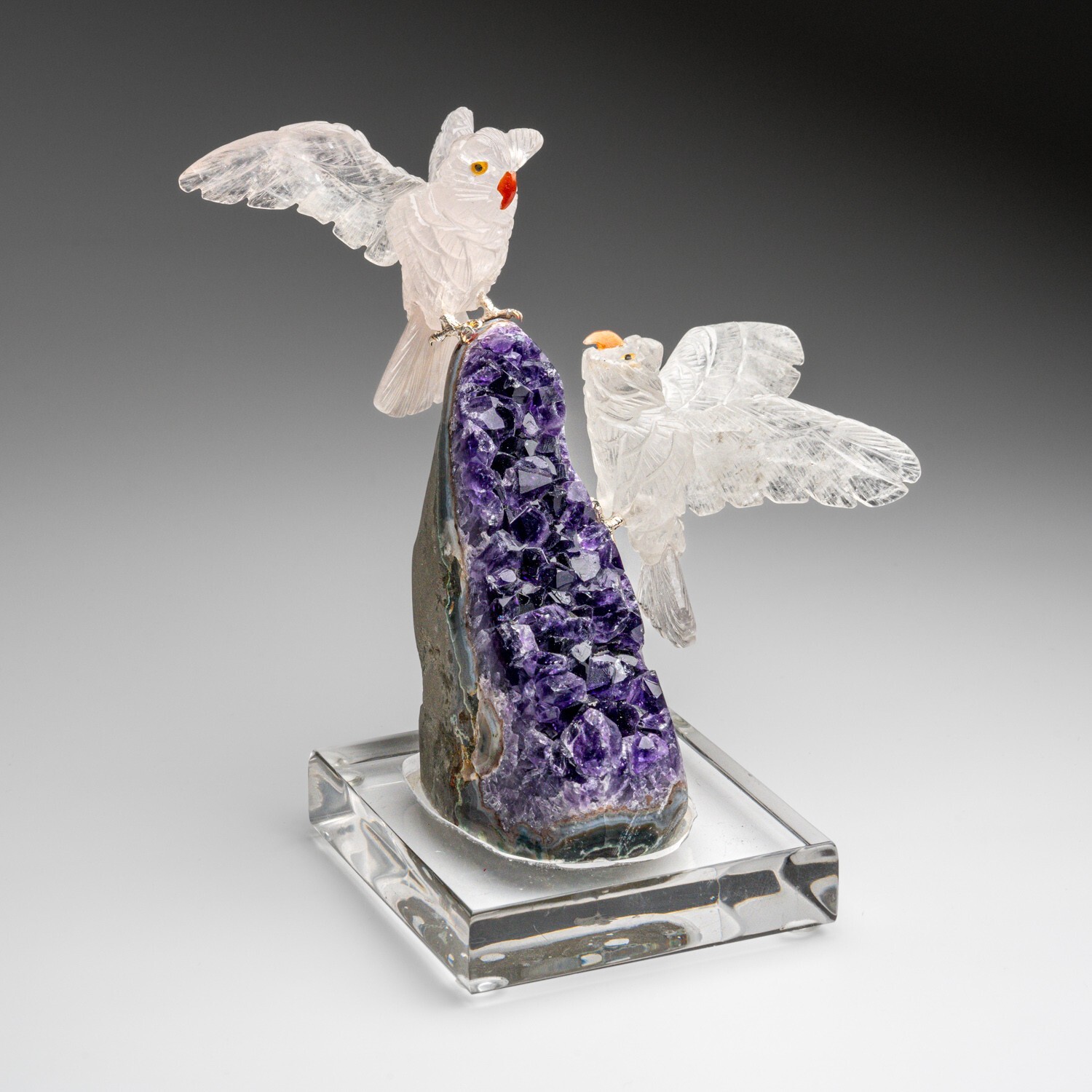 Genuine Hand Carved Owls on a Amethyst Geode (5\