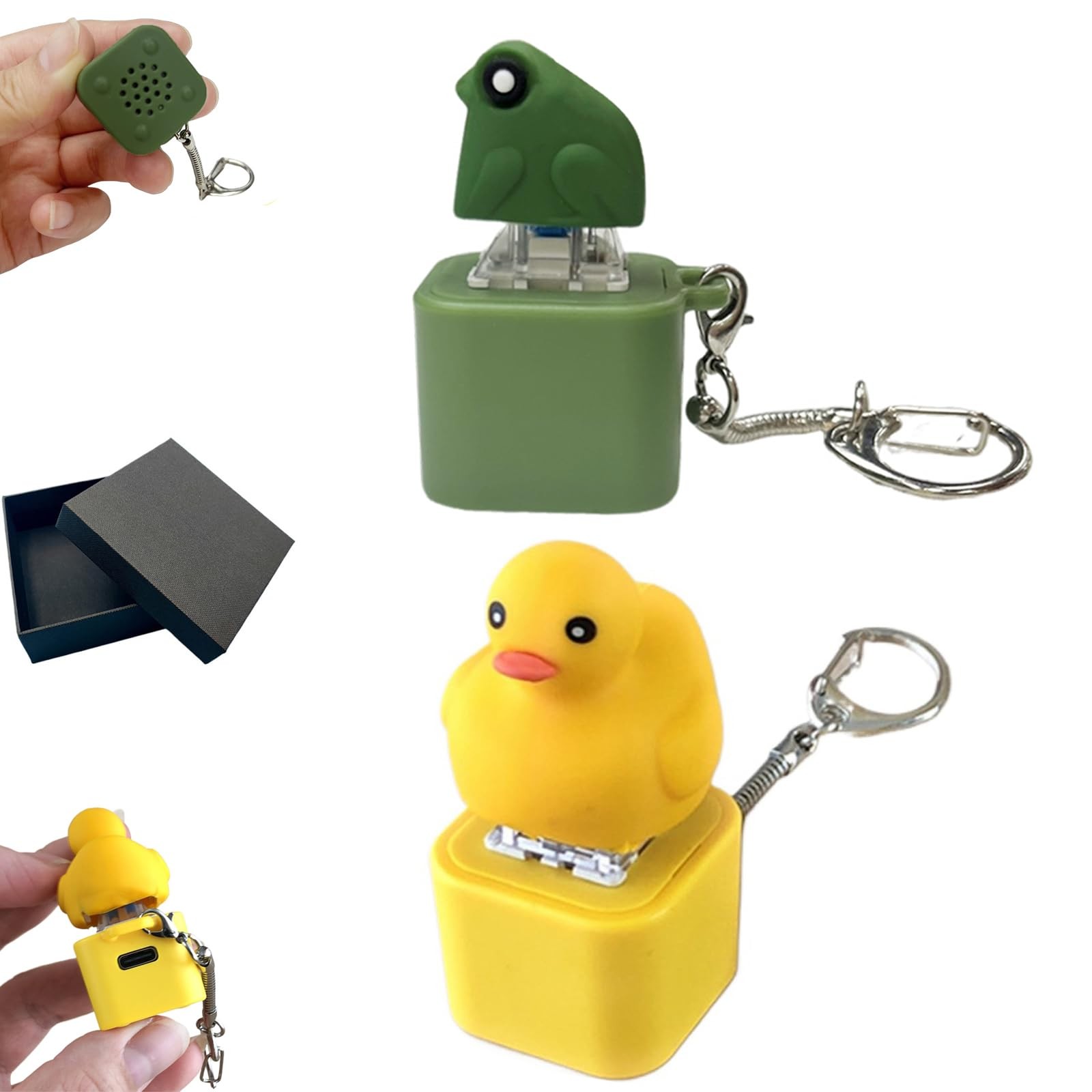 Frog Croaking Fidget Toy LED Lights Duck Quacking Keychain for Stress Relief