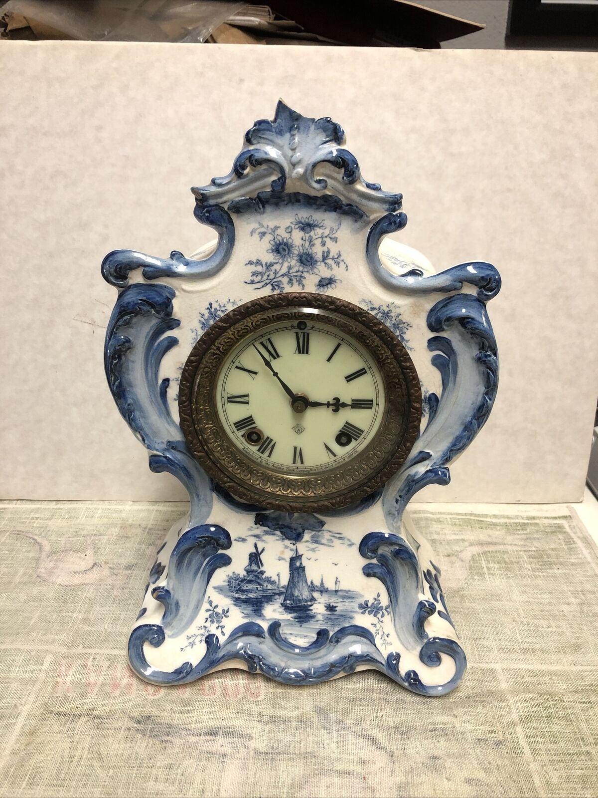 Antique ANSONIA German Porcelain Mantel Clock- Has a Chip On Top- Not Running