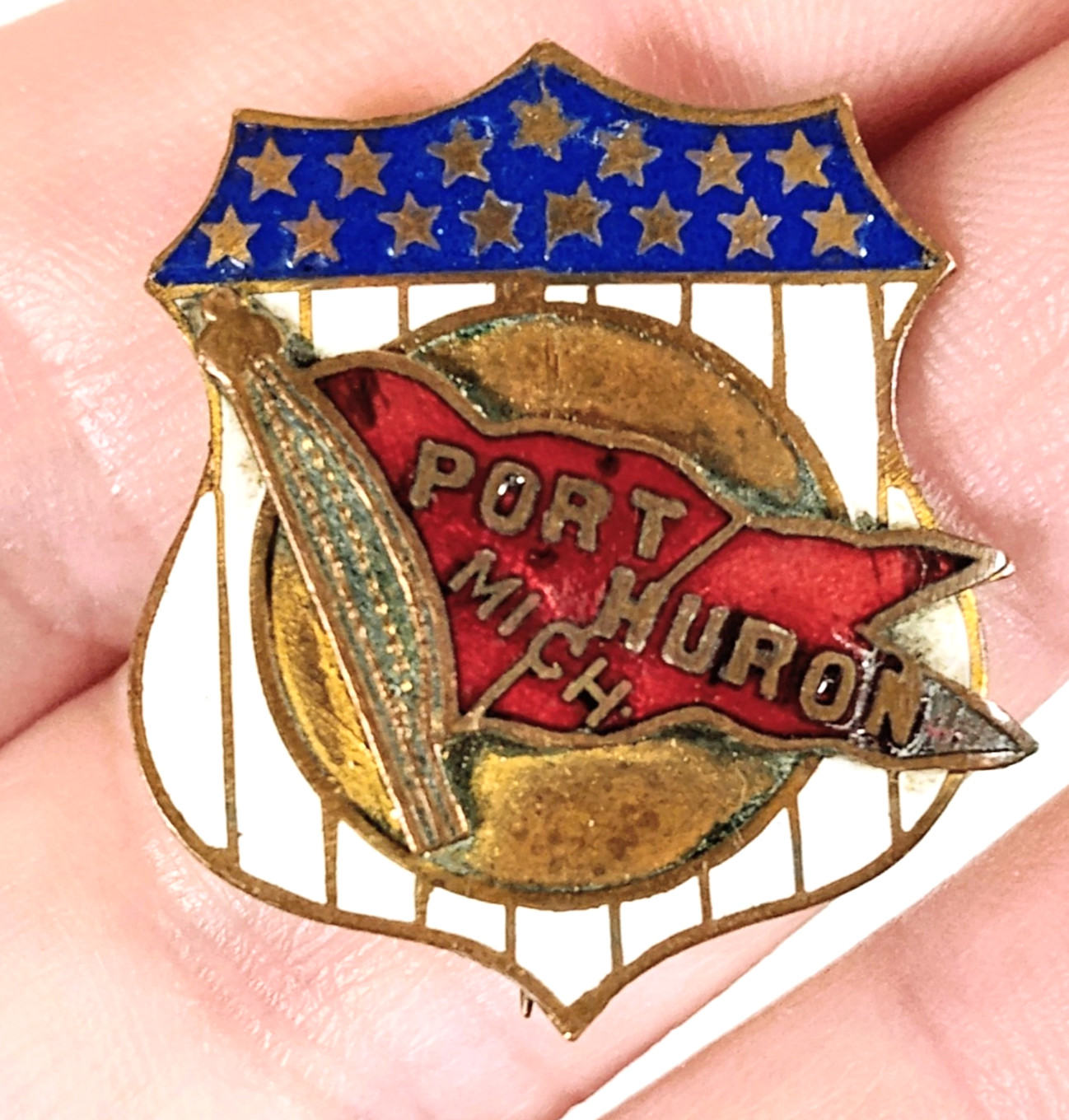 Vintage 1920s Port Huron Michigan Yacht Club Maritime Pin Enamel Bastian Bros