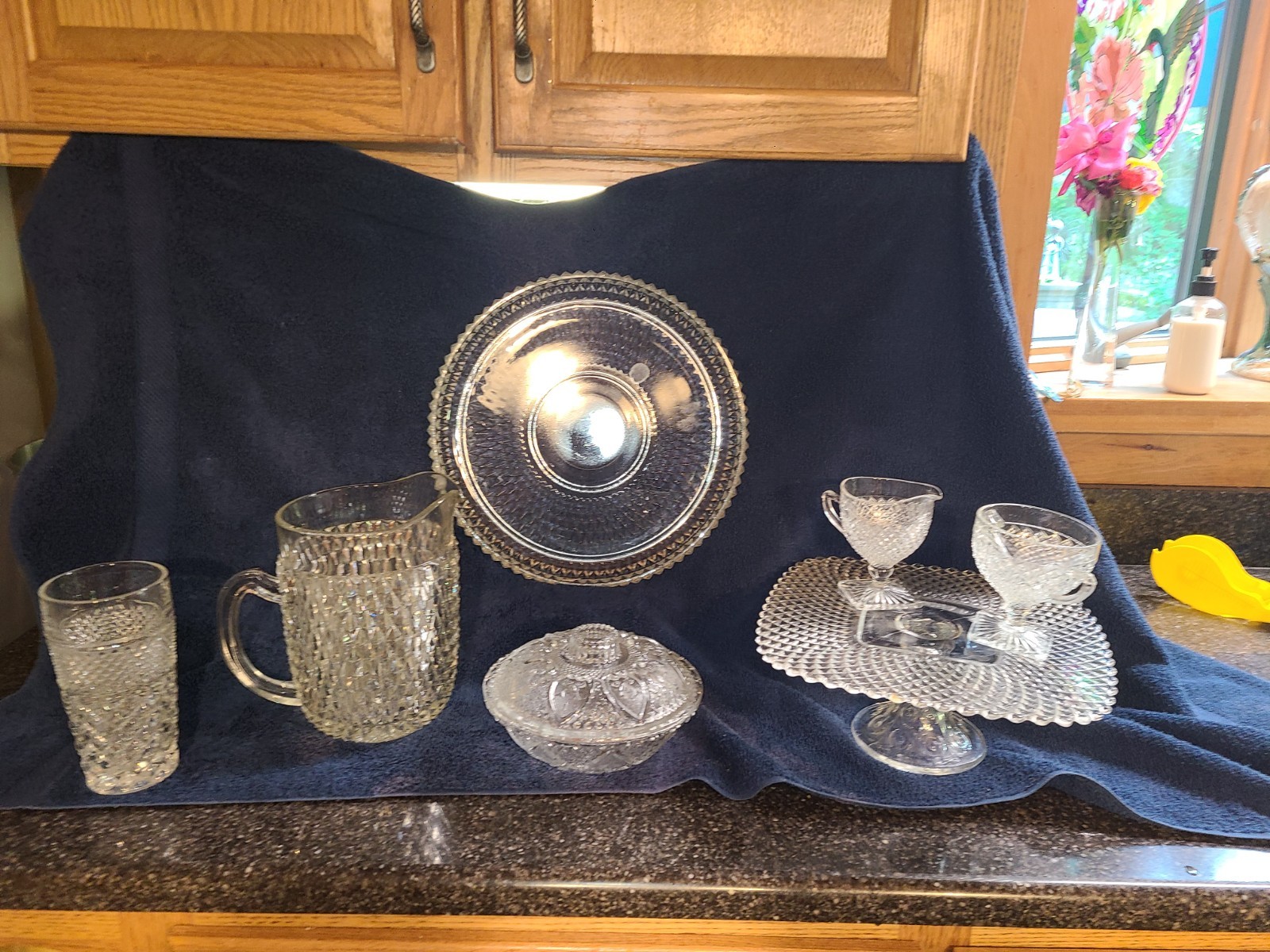 wexford glassware. Cake Plate, Platter,   Glass, Pitcher, Covered Dish