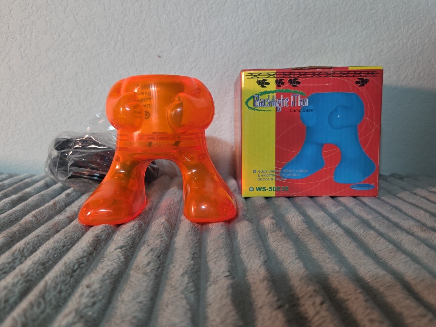 Vtg Lite-Works Blacklight Man Lamp Base UV Transparent Orange E-27 Party Light