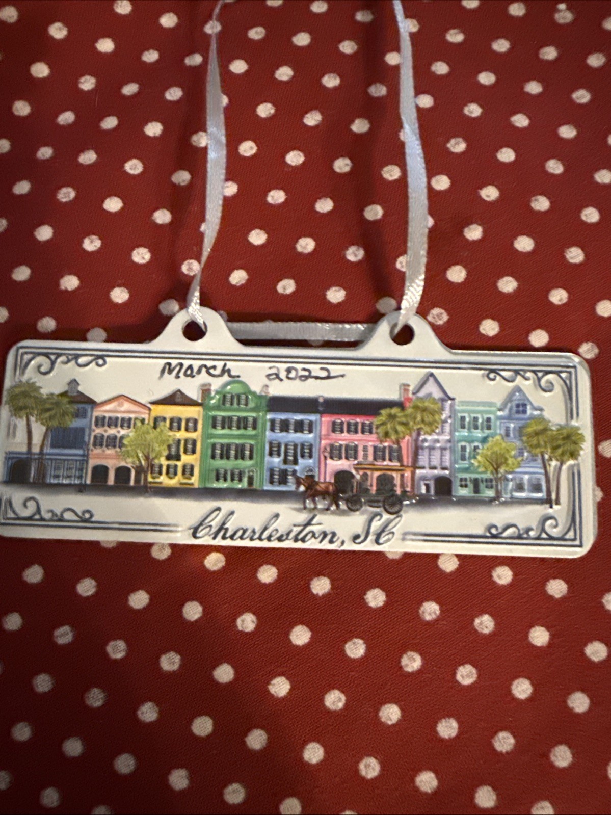 Charleston South Carolina Metal   Christmas Ornament Rectangle Buildings