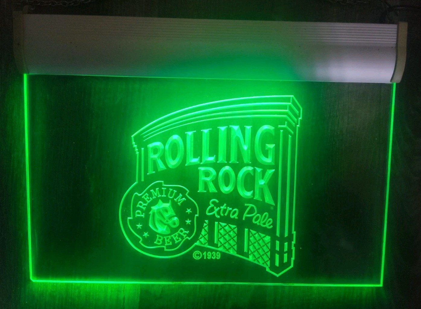 Vintage Rolling Rock Beer Light Up Lucite Sign 9