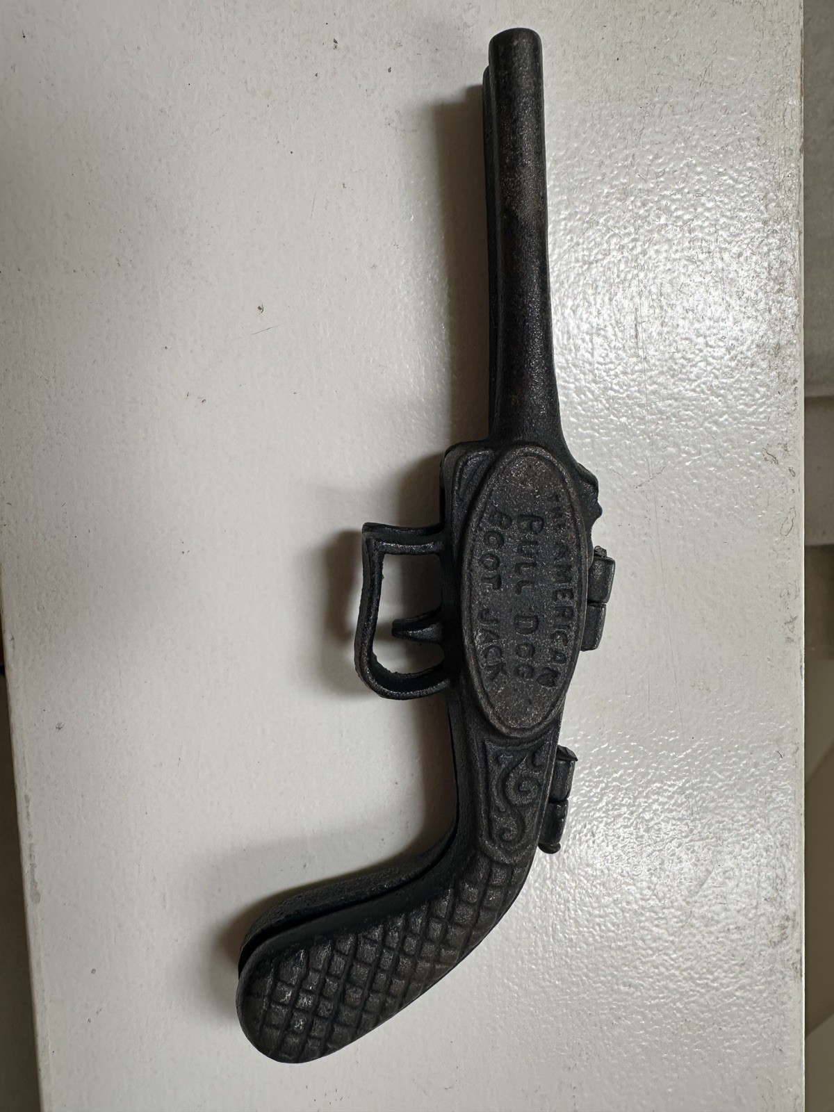 Antique Cast Iron Boot Jack American Bull Dog Gun Pistol Shaped Western Decor Antique Cast Iron Boot Jack American Bull Dog Gun Pistol Shaped Western Decor