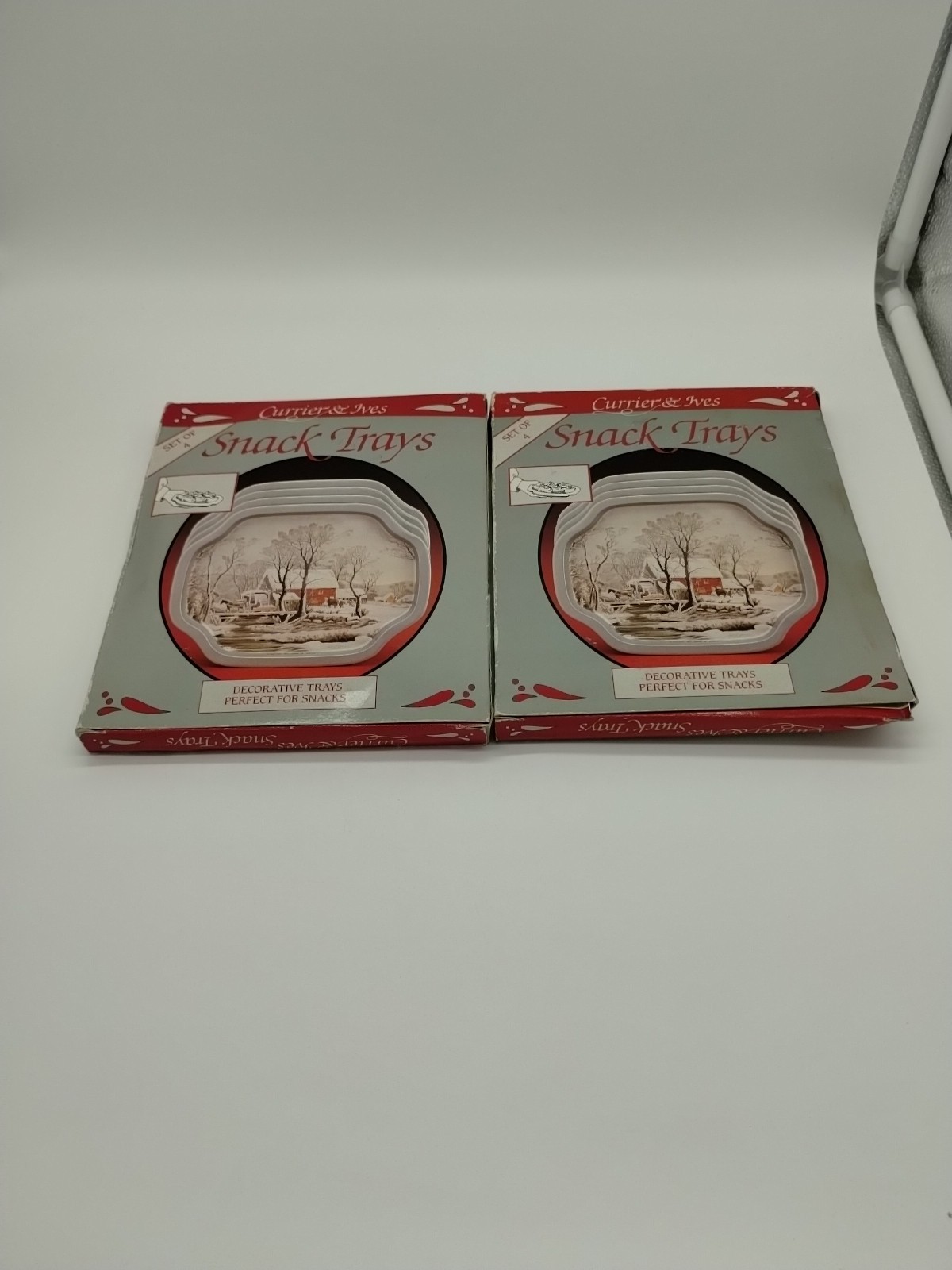 Giftco Currier & Ives Metal Snack Trays - Set of 8 - THE FARM IN WINTER - 7x6”