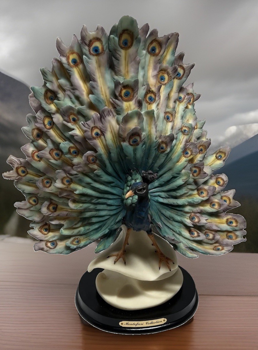 Montefiori Collection PEACOCK Italy Design Hand Painted Sculpture Statue 14”