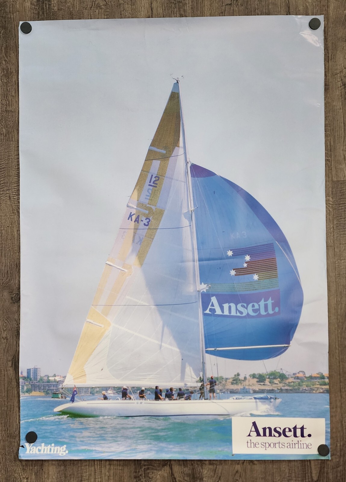 Vintage Ansett The Sports Airline Australian Yachting Sailing Poster 39x27