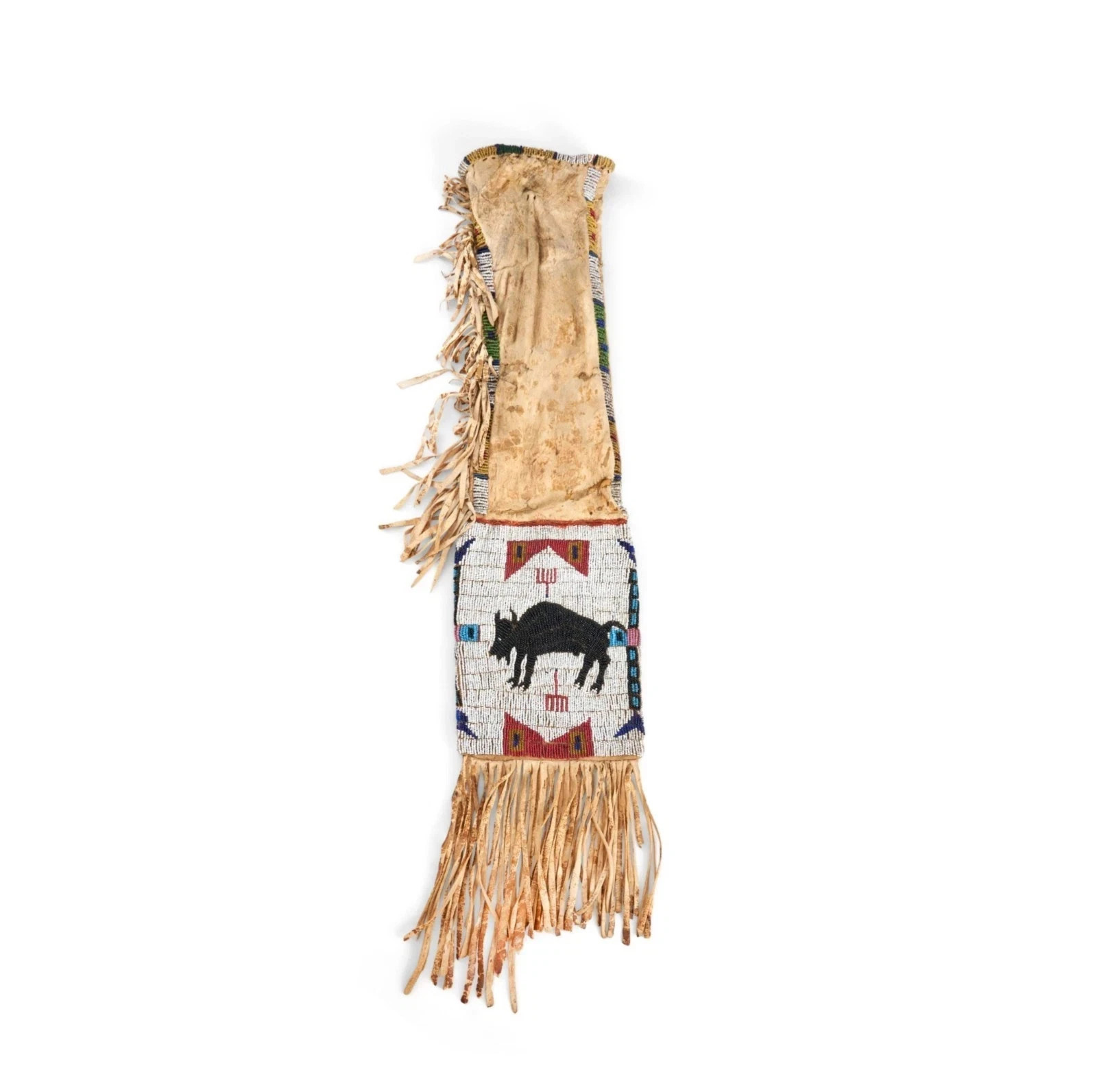 Native American Style Handmade Beaded Pipe Bag Buffalo Hide Leather Tobacco bag