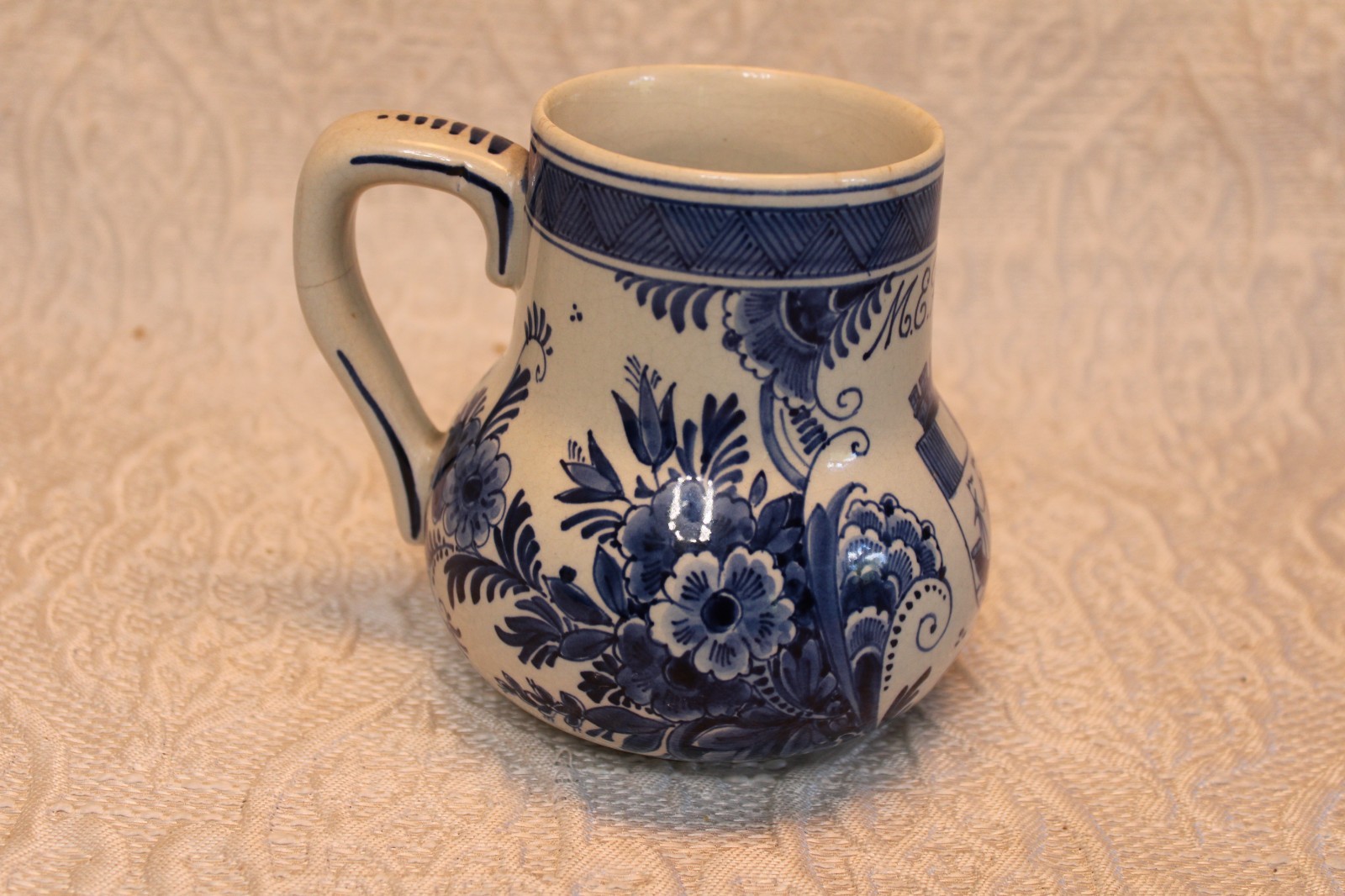 Royal Delft 1930 Blue Onion Pattern Mug. De Porceleyne Fles. Signed. #610