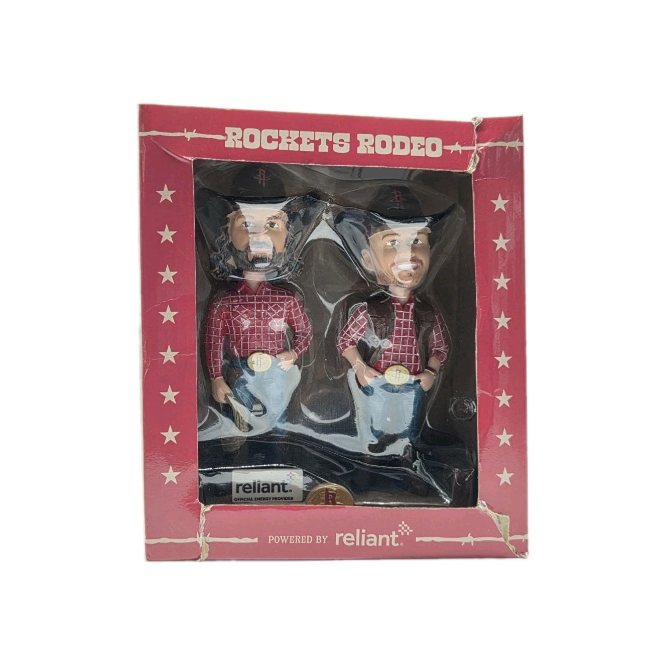 Reed Sheppard & Steven Adams Houston Rockets Rodeo Bobbleheads, Box Damaged