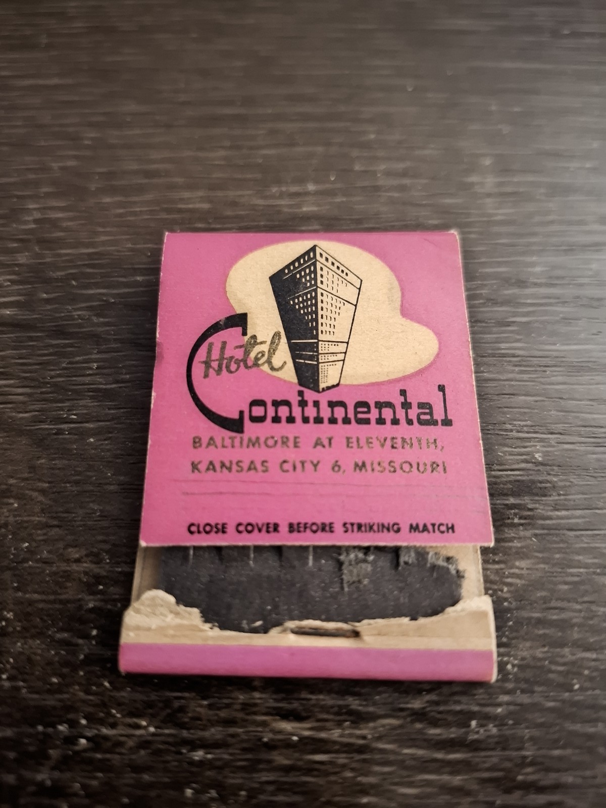 Vintage Hotel Continental Kansas City MO Matchbook Circa 1950s