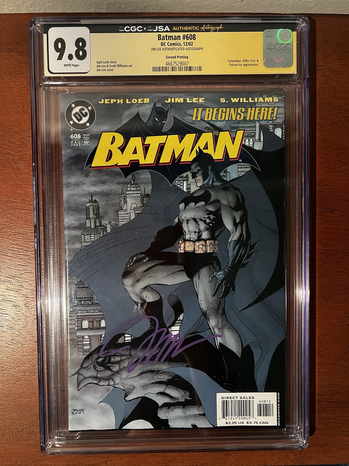 RARE DC Comics Batman #608 2003 CGC 9.8 Second Print Variant SIGNED JSA Jim Lee