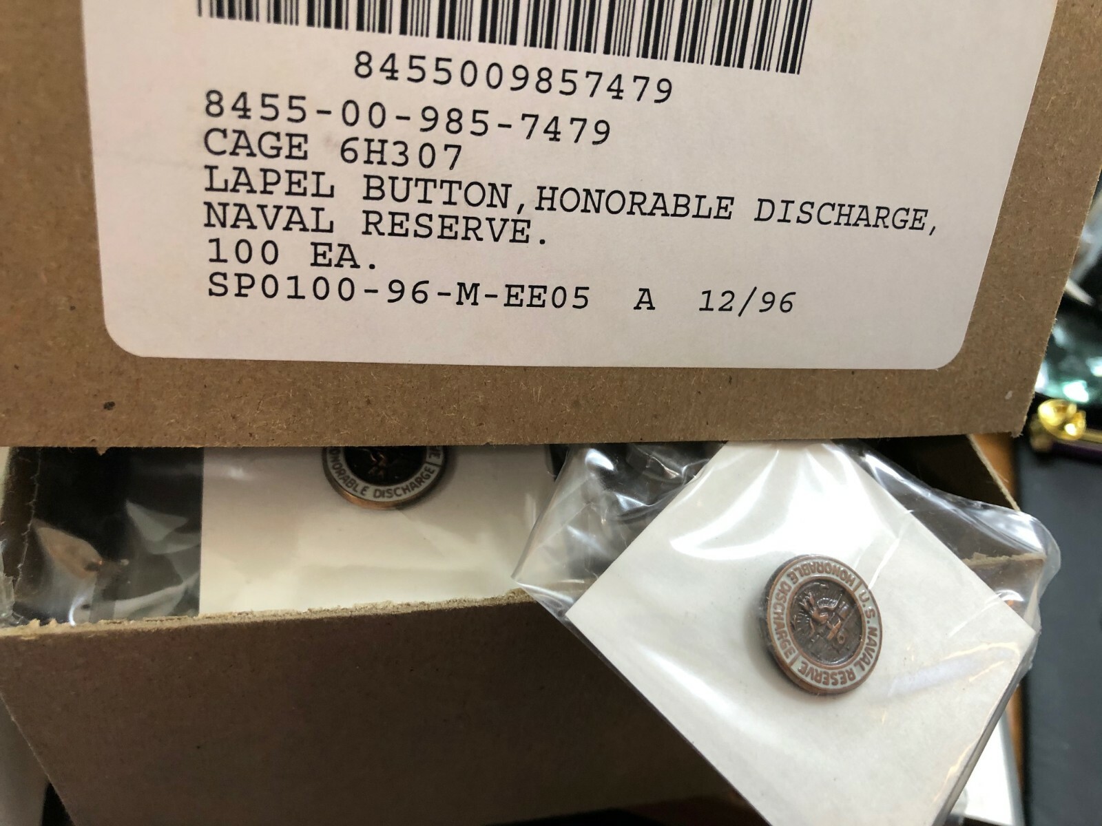 100-Naval Reserve Honorable Discharge Lapel Pin-NOW 40.00Was $150.00