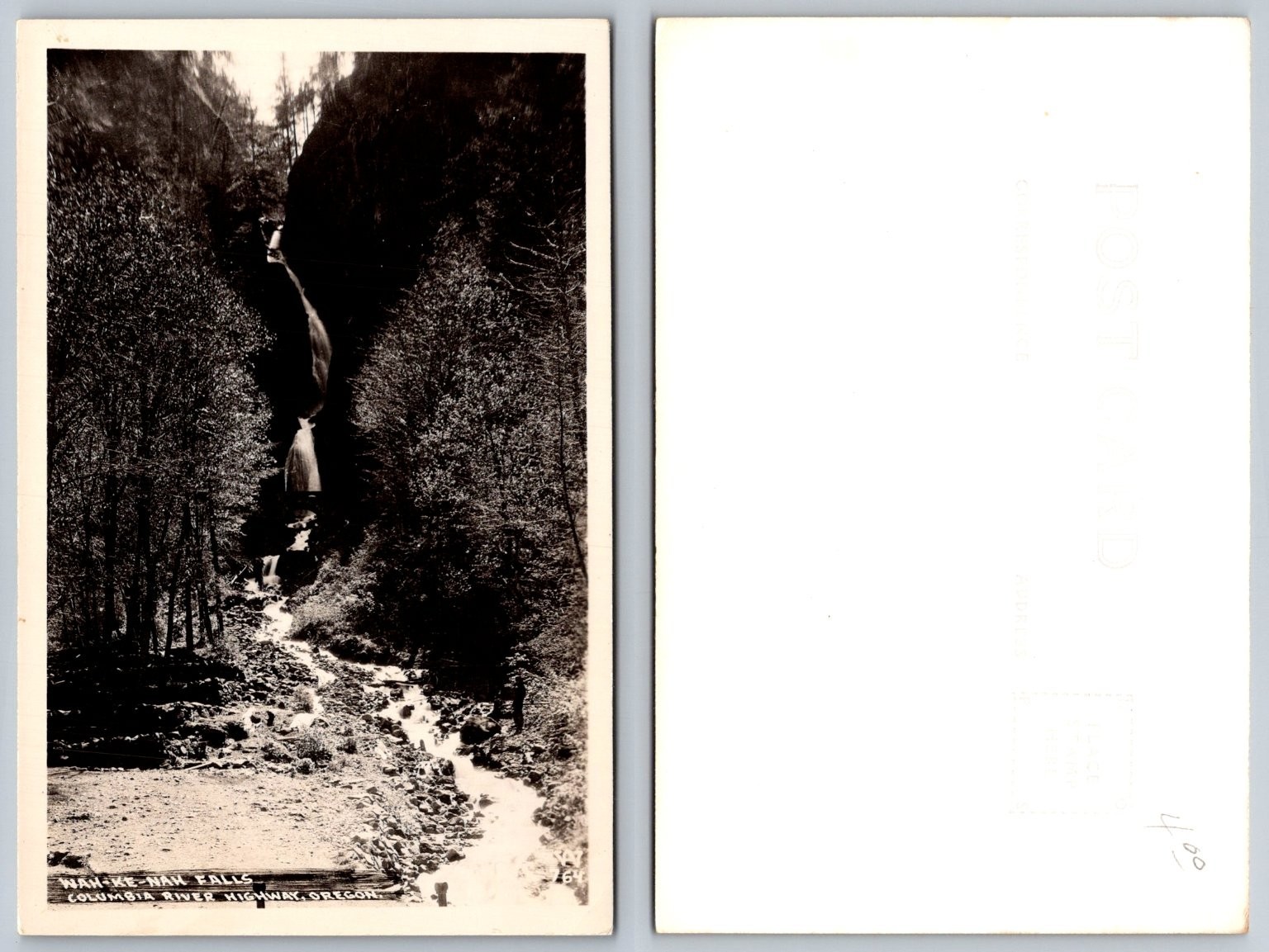 Wahkeena Falls Columbia River Highway Oregon RPPC Vintage Waterfall Postcard