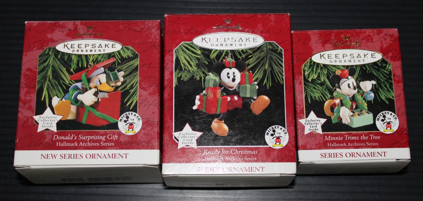 Lot of 3 Hallmark Keepsake Ornaments ~ Archive Series Mickey Minnie Donald 97-99