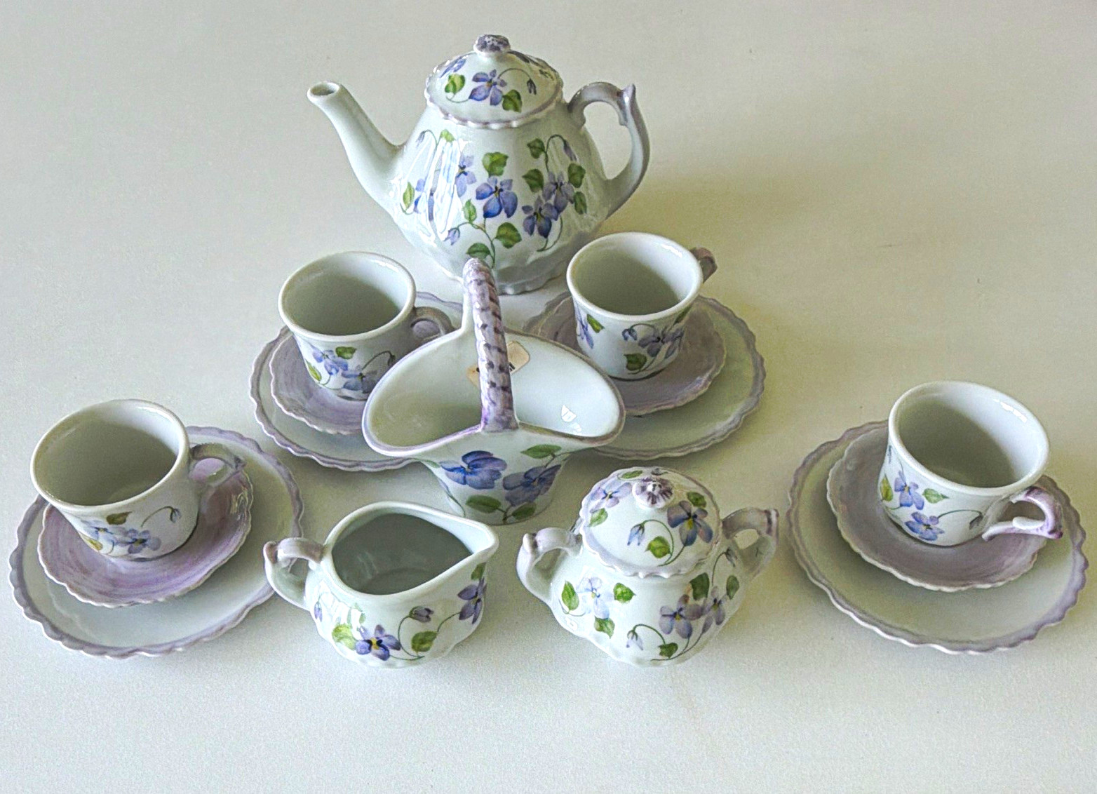 Andrea by Sadek Floral Porcelain Childs Violet Tea Set 18 pieces