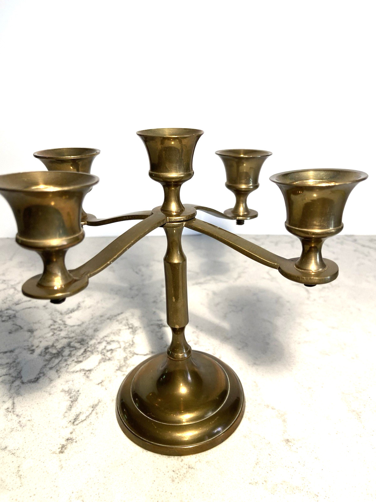 Vintage PWF 4 Arm Solid Brass Candelabra India 5 Candles MCM Handcrafted Decor Vintage PWF 4 Arm Solid Brass Candelabra India 5 Candles MCM Handcrafted Decor