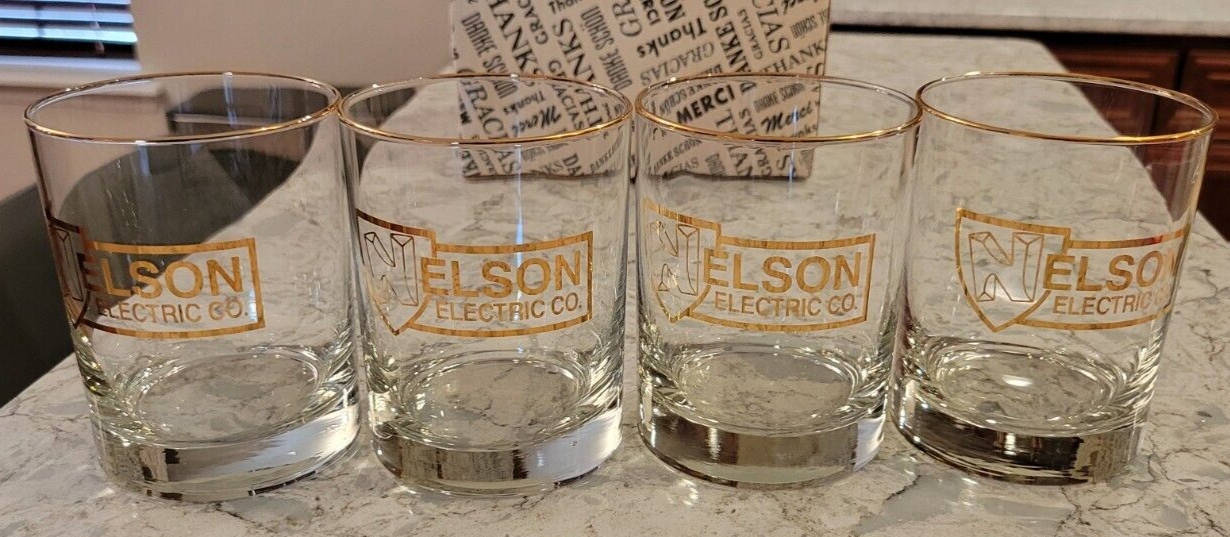 Vintage Nelson Electric Set of 4 Glasses Bourbon Rocks Glass Cedar Rapids Iowa