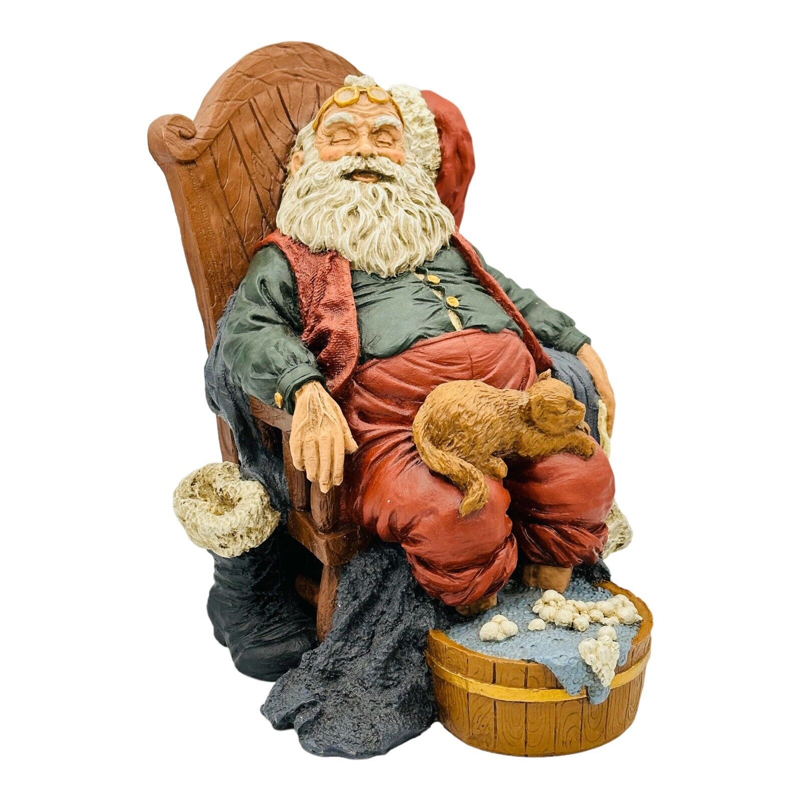 Artisan Christmas Santa Claus Figurine Napping Soaking Feet Hand Painted Signed