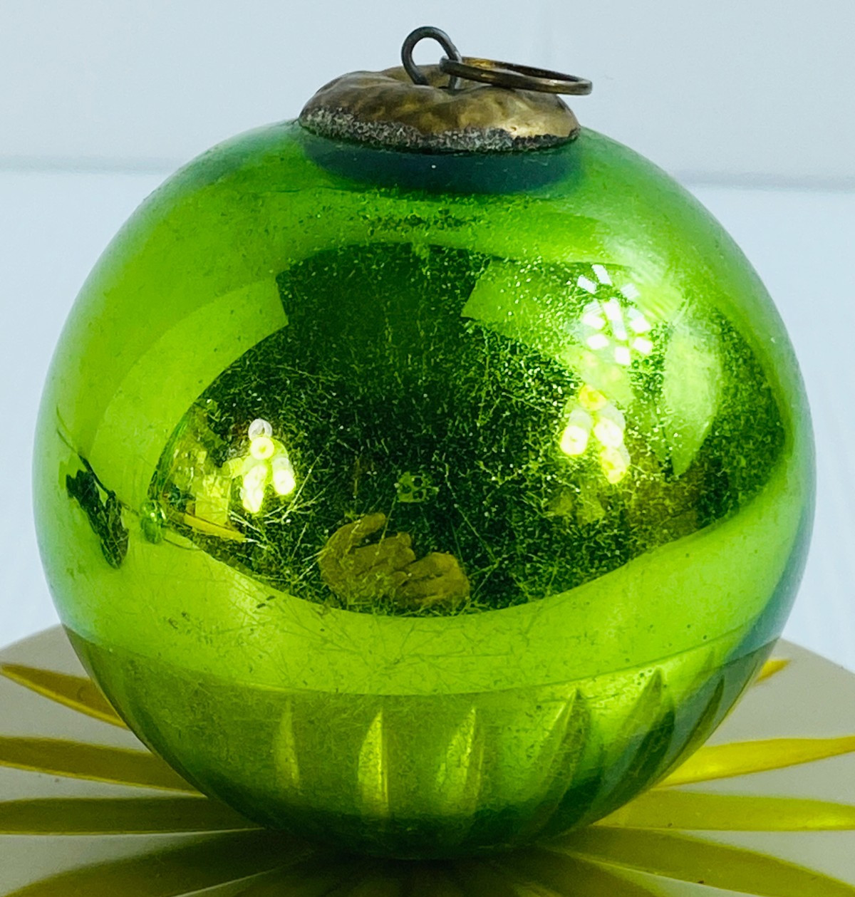 Antique German Kugel Glass Small Green Christmas Ornament 5 Leaf Uncommon B