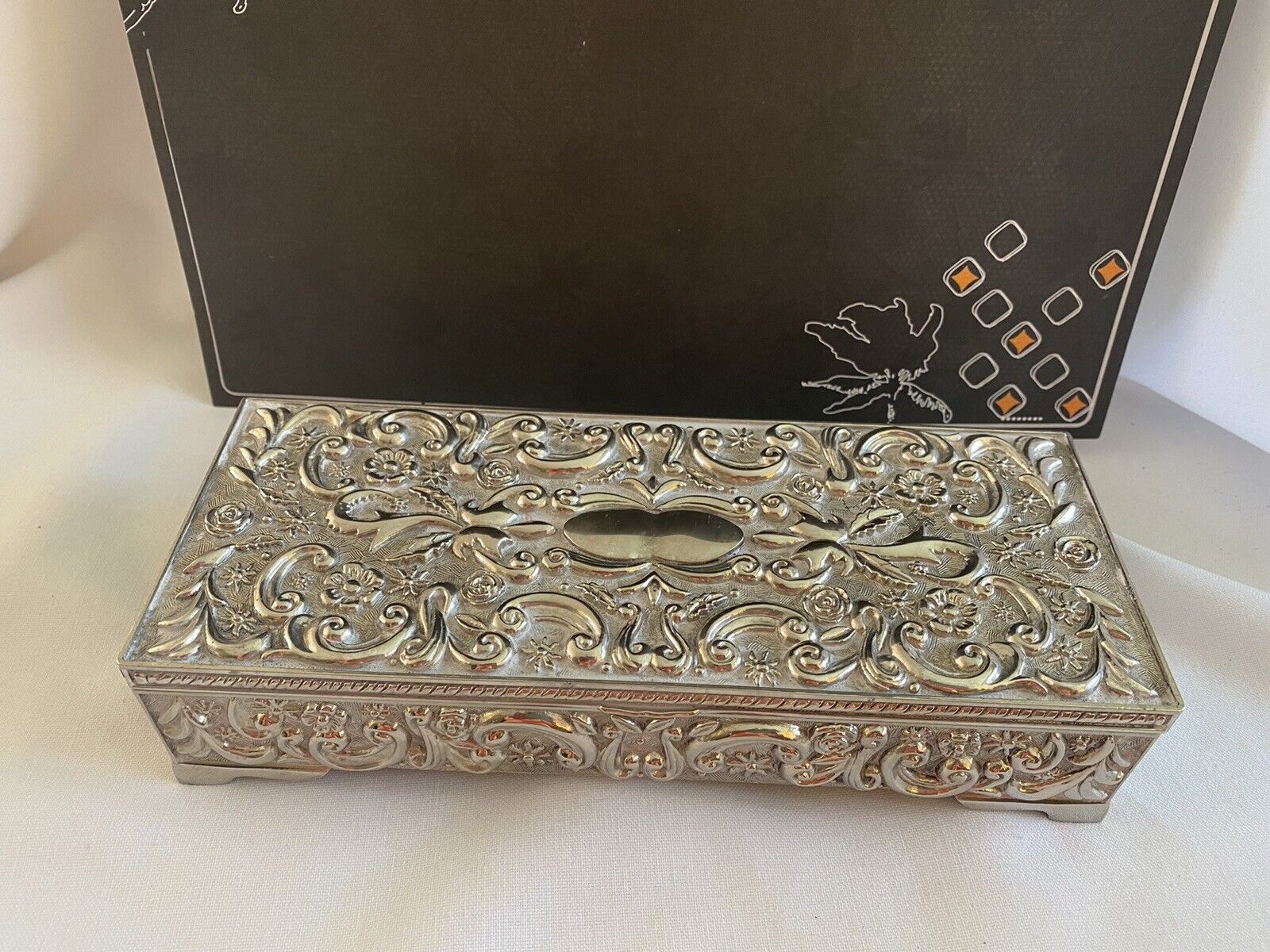 Godinger Silver Plate Vine and Floral Jewelry Box Vintage 1992