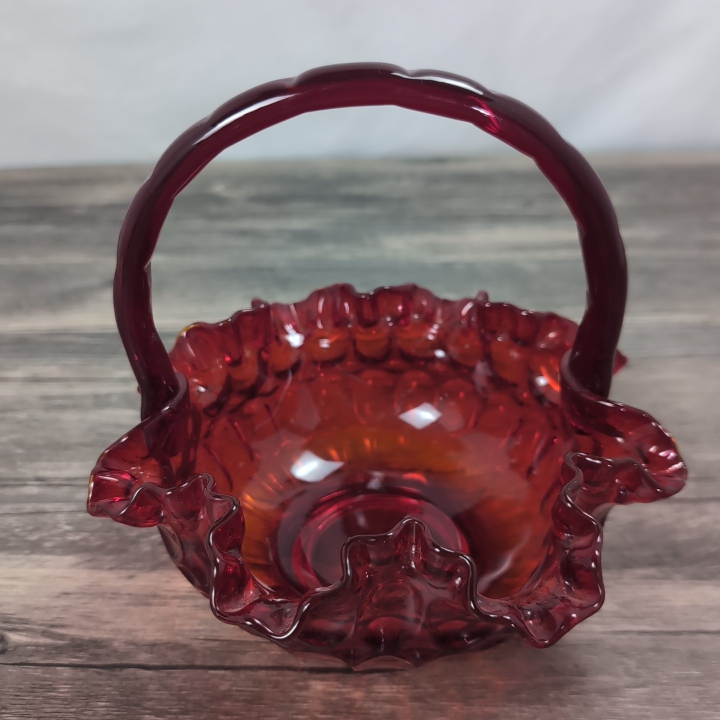 Fenton Art Glass 1964 Ruby Red Thumbprint Basket 8\