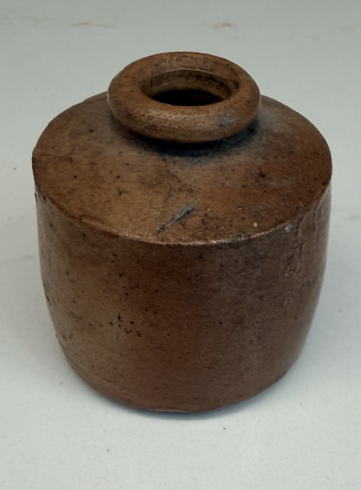 Antique 1800s Stoneware Ink Well Brown Glazed Pottery Civil War Era Dug MN 2”