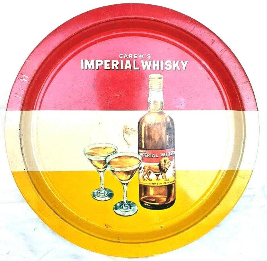 Vintage Old Antique Carew\'s Imperial Whisky Litho Tin Tray / Plate Sign Board