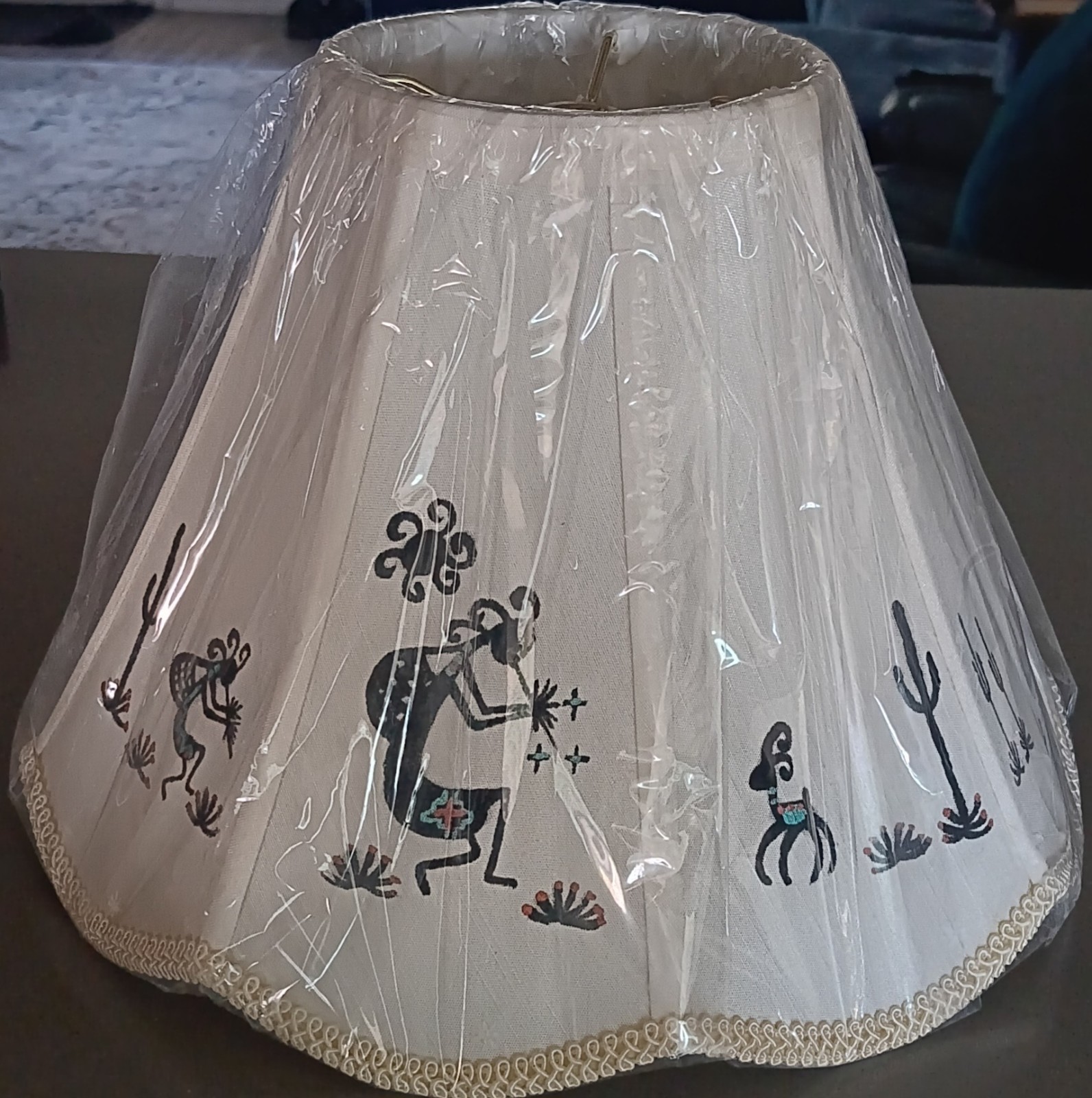 C.J. Prophets Kokopelli Cactus Embroidered Bell Lamp Shade White Turquoise Red