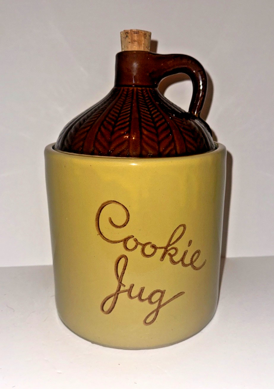 Vintage Monmouth Pottery Cookie Jug Crock Jar Stoneware Made USA Primitive